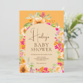 Invitation Baby shower d'aquarelle fleurie Orange Country (Debout devant)