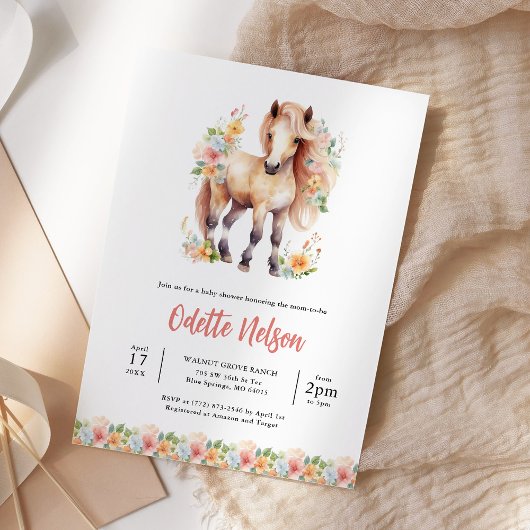 Invitation Baby shower d'aquarelle Floral Horse