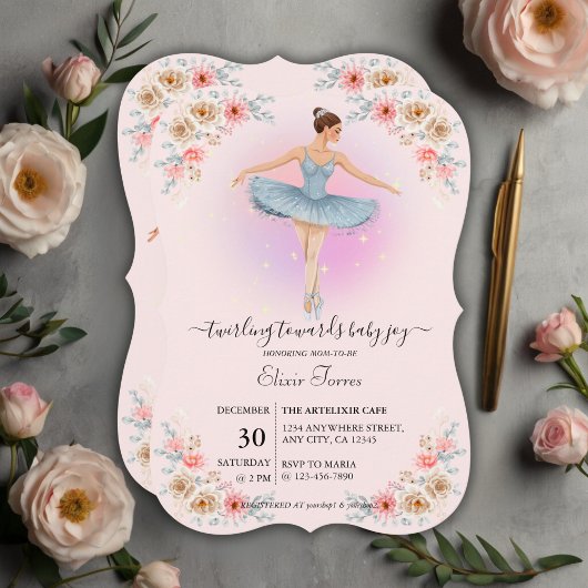 Invitation Baby shower d'aquarelle floral Twirling