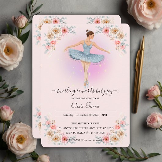 Invitation Baby shower d'aquarelle floral Twirling