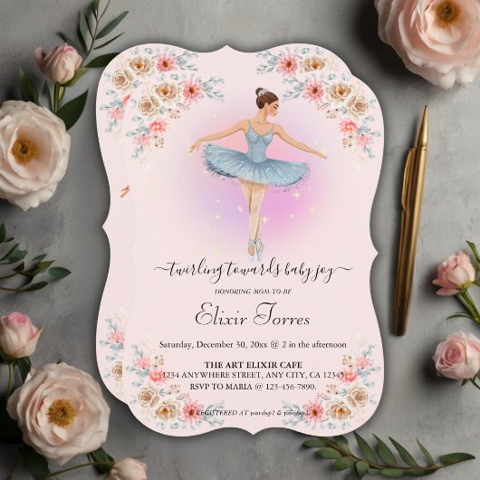 Invitation Baby shower d'aquarelle floral Twirling