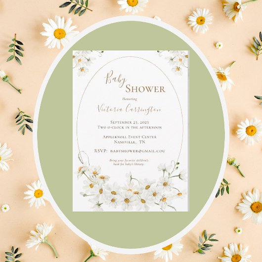 Invitation Baby shower d'aquarelle florale à cadre doré