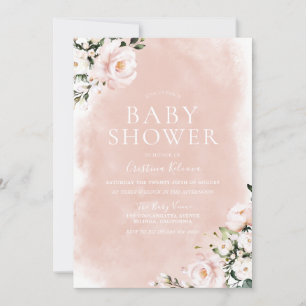 Invitation Baby shower d'aquarelle florale blanc et blanc