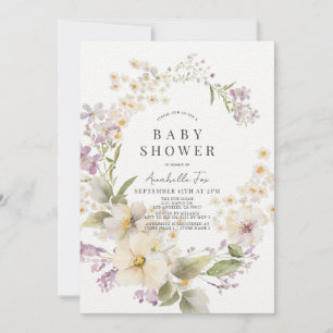Invitation Baby shower d'aquarelle florale blanc et violet