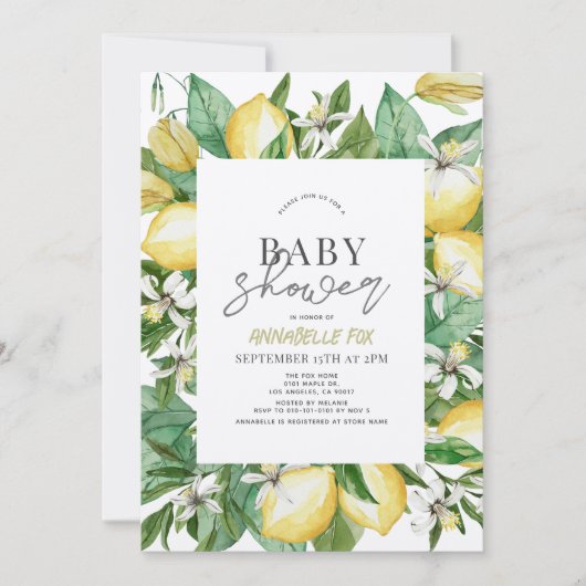 Invitation Baby shower d'aquarelle florale Citrus Lemon (Devant)