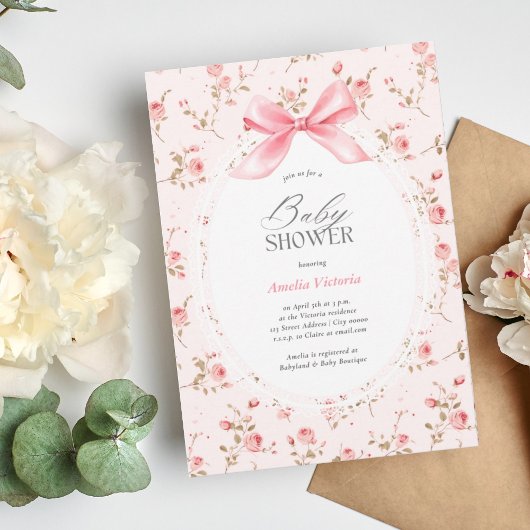 Invitation Baby shower d'aquarelle florale Coquette