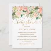 Invitation Baby shower d'aquarelle florale de broche d'or (Devant)