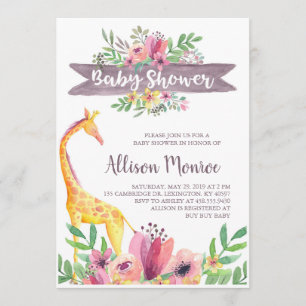 Invitation Baby shower d'aquarelle florale de Giraffari Safar