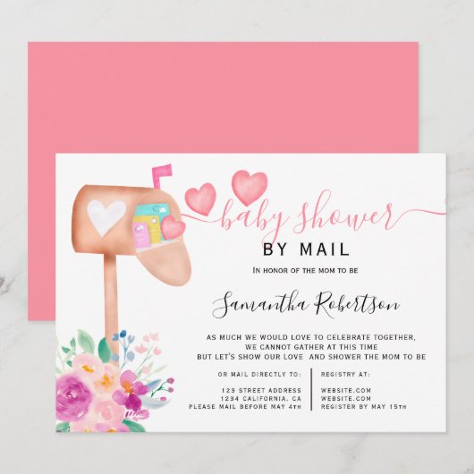 Invitation baby shower d'aquarelle florale de la boîte aux le (Devant / Derrière)