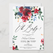 Invitation Baby shower d'aquarelle florale de la marine rouss (Devant)