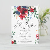 Invitation Baby shower d'aquarelle florale de la marine rouss (Debout devant)