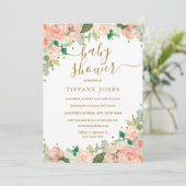 Invitation Baby shower d'aquarelle florale de la Pêche à l'or (Debout devant)
