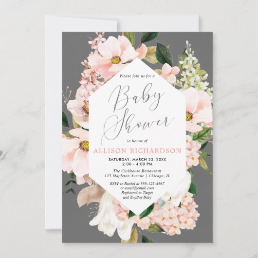 Invitation baby shower d'aquarelle florale de printemps rose (Devant)