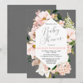 Invitation baby shower d'aquarelle florale de printemps rose (Devant / Derrière)