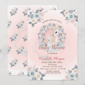 Invitation Baby shower d'aquarelle florale des Cerfs-Bébés (Devant / Derrière)