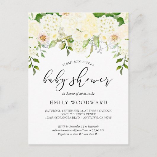 Invitation Baby shower d'aquarelle florale ivoire (Devant)