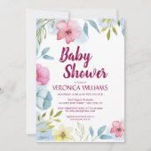 Invitation Baby shower d'aquarelle florale pour filles (Devant)