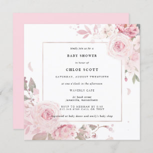 Invitation Baby shower d'aquarelle florale rose