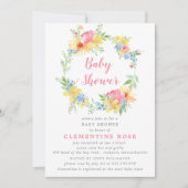 Invitation Baby shower d'aquarelle florale rose été brillant (Devant)