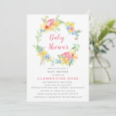 Invitation Baby shower d'aquarelle florale rose été brillant (Debout devant)
