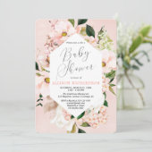 Invitation Baby shower d'aquarelle florale rose rose pâle (Debout devant)