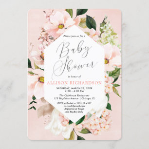 Invitation Baby shower d'aquarelle florale rose rose pâle