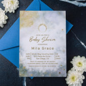 Invitation Baby shower d'aquarelle Gold Celestie Sky