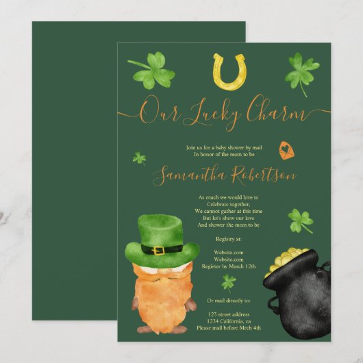 Invitation Baby shower d'aquarelle Green St Patrick par la po (Devant / Derrière)