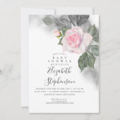 Invitation Baby shower d'aquarelle gris et rose (Devant)