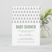 Invitation Baby shower d'aquarelle gris vert Raindrop Sage (Debout devant)