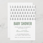 Invitation Baby shower d'aquarelle gris vert Raindrop Sage (Devant / Derrière)