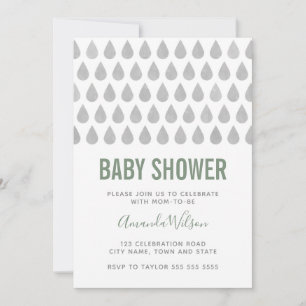 Invitation Baby shower d'aquarelle gris vert Raindrop Sage 