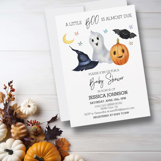Invitation Baby shower d'aquarelle Halloween Little Boo