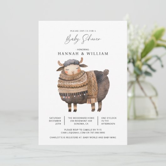 Invitation Baby shower d'aquarelle hiver (Debout devant)