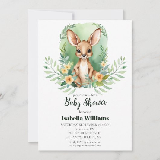 Invitation Baby shower d'aquarelle Kangaroo simple (Devant)