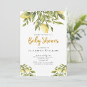 Invitation Baby shower d'aquarelle Lemons Greenery (Debout devant)