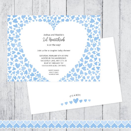 Invitation Baby shower d'aquarelle Lil Heartthrob BOY