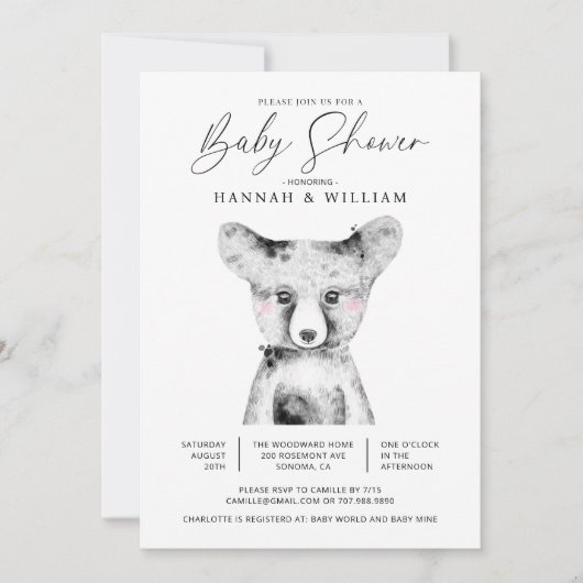 Invitation Baby shower d'aquarelle Little Bear (Devant)