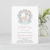 Invitation Baby shower d'aquarelle Little Deer Flowers (Debout devant)