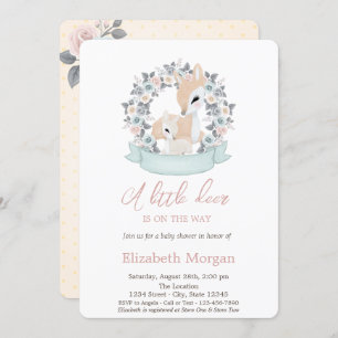 Invitation Baby shower d'aquarelle Little Deer Flowers