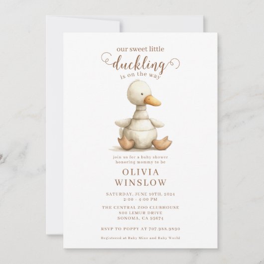 Invitation Baby shower d'aquarelle Little Duckkling (Devant)