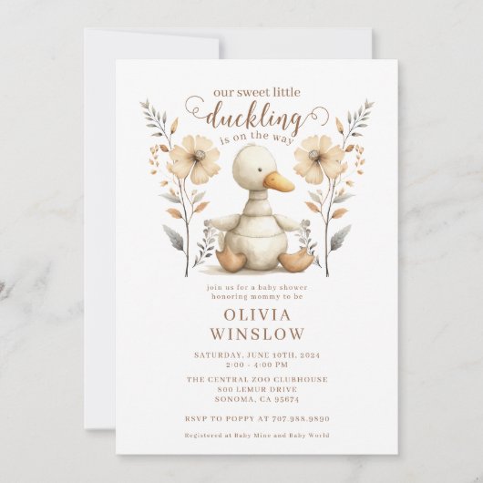 Invitation Baby shower d'aquarelle Little Duckkling (Devant)