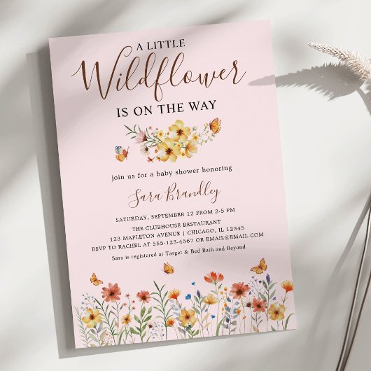 Invitation Baby shower d'aquarelle Little Fleur sauvage Boho