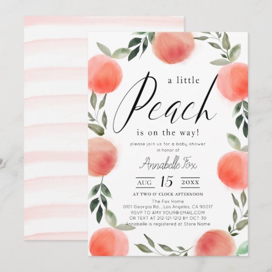 Invitation Baby shower d'aquarelle Little Peach (Devant / Derrière)