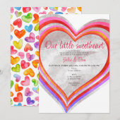 Invitation Baby shower d'aquarelle Little Sweetheart Valentin (Devant / Derrière)