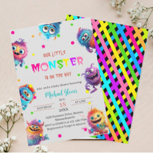 Invitation Baby shower d'aquarelle moderne Little Monsters In