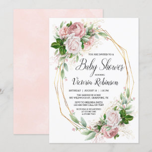 Invitation Baby shower d'aquarelle moderne Rose d'or rose fil