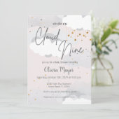 Invitation Baby shower d'aquarelle Neuf nuages neutres selon (Debout devant)