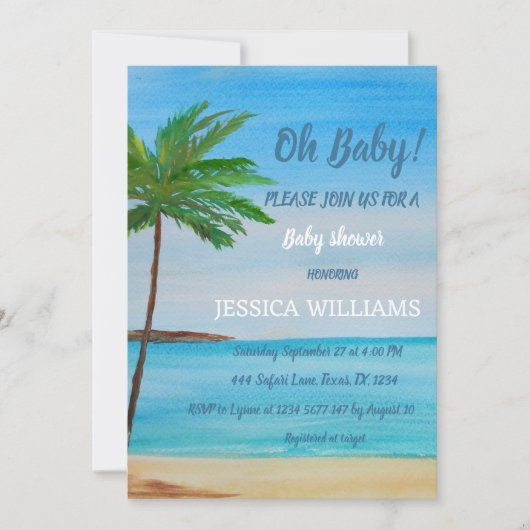 Invitation Baby shower d'aquarelle Ocean Coastal Blue Cute (Devant)