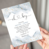 Invitation Baby shower d'aquarelle or et bleu Dusty